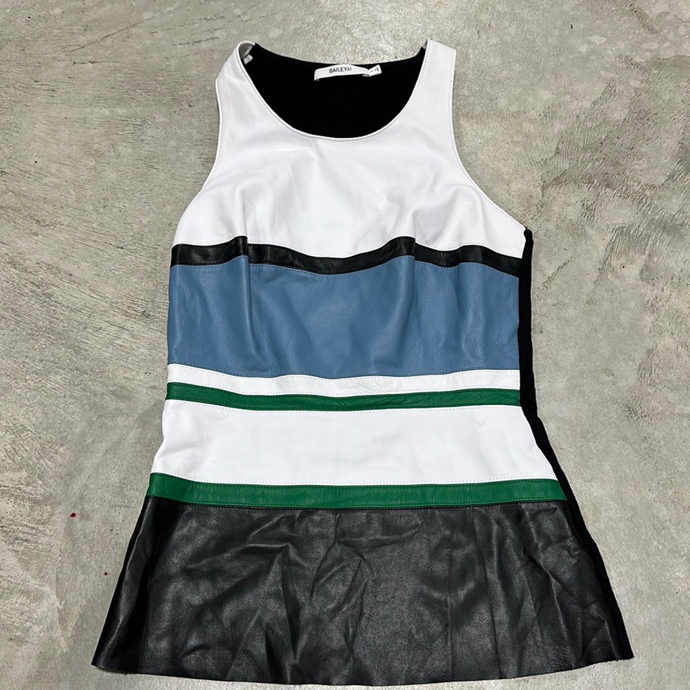 Bailey44 brand /Black w/blue,green, and white design leather top / Size S / F-14